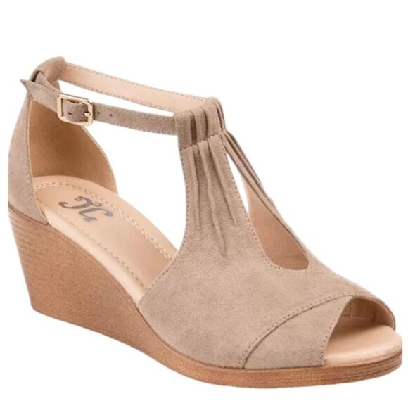 JOURNEE COLLECTION KEDZIE Women's Wedge Heels Ankle Strap Sandals Taupe Size 6 - Picture 2 of 9